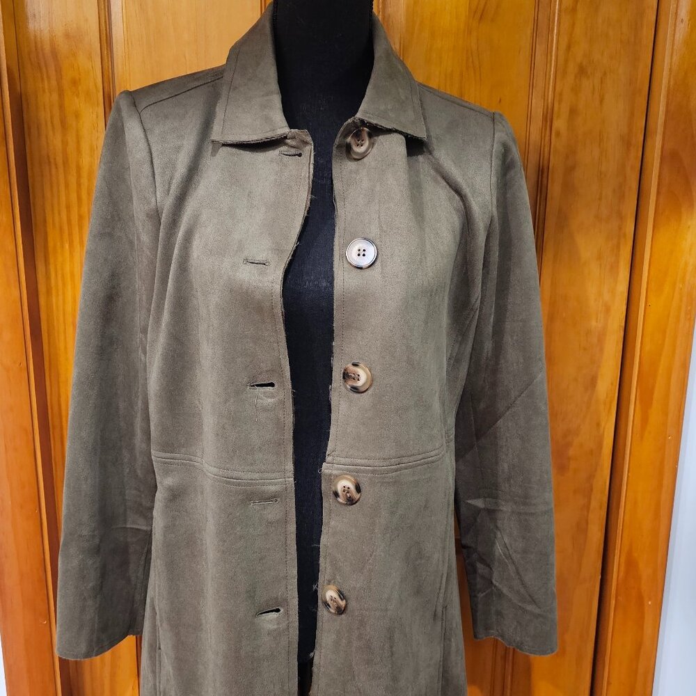 Olive Suede Like Longer Fitted Jacket